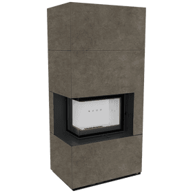 Modular fireplace FLOKI BOX left 8 kW Ø 160 quartz sinter FOKOS PIOMBO