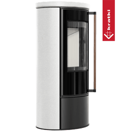 Steel Stove ERIK Ø150 5.5 kW WHITE SATIN Ceramic Cover Jatoba Handle Close