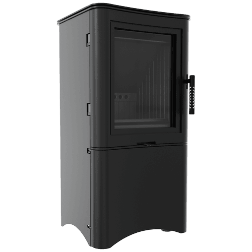Estufa de leña de acero K5 Ø 150 7 kW estante para leña con puerta thermotec negro