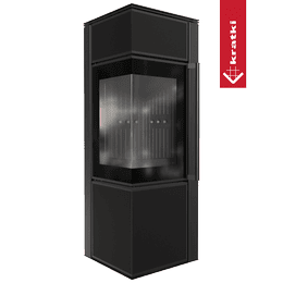 Wood burning steel stove KRATKI TORA/S 8 kW Ø 150 quartz sinter Nero Assoluto black thermotec self closing door