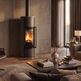 KRATKI ERIK steel stove Ø 150 5.5 kW High, decorative storage ceramics GRAFITE SATIN, ceramic cover