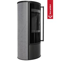 Poêle à bois en acier KRATKI ERIK Ø 150 5,5 kW céramique décorative GRAY SATIN revêtement thermotec noir porte à fermeture automatique