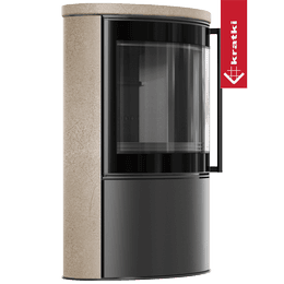 Stalowy piec wolnostojący BJORN Ø 150 7kW ozdobna ceramika akumulacyjna GOLD SATIN; pokrywa ceramiczna; czarny termotec; z domykaniem