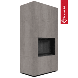 Modulær peis GRATKI FLOKI BOX 8 kW Ø 160 kvarts sinter NATURALI PIETRA DI SAVOIA GRIGIA BOCCIARDATA svart termotek