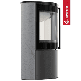 BJORN Ø 150 7kW freestanding steel stove, decorative GRAY SATIN storage ceramic, steel cover; with closing mechanism