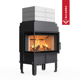 Heat-retaining fireplace KRATKI NORRA left 9.9 kW Ø 200 – set with side heat storage and 3 layers of top heat storage