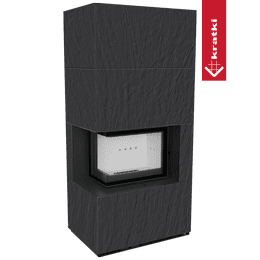 Modulaarinen takka KRATKI FLOKI BOX vasen 8 kW Ø 160 kvartsisintteri NATURALI ARDESIA NERO A SPACCO