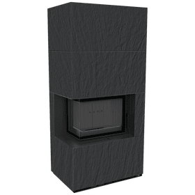 Caminetto modulare FLOKI BOX sinistra 8 kW Ø 150 Sinterizzazione di quarzo NATURALI ARDESIA NERO A SPACCO thermotec nero