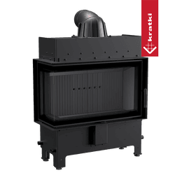 Stahl-Luftkamin KRATKI LUCY SLIM links 10 kW Ø 160 schwarze Auskleidung, mit Türfeder