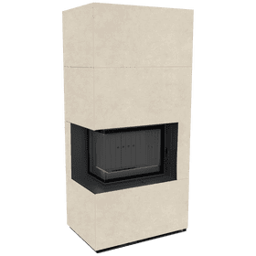 Modular fireplace FLOKI BOX left 8 kW Ø 160 quartz sinter FOKOS SALE black thermotec