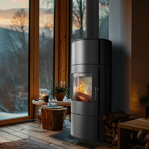 Wood burning steel stove ROLLO 8 kW Ø 150 with accumulation discs