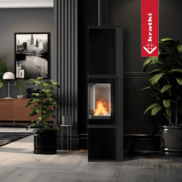 Wood burning steel stove KRATKI TORA/L 8 kW Ø 150 black glass panel