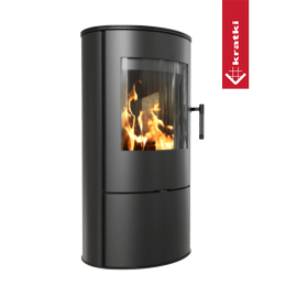 Fafűtéses acél kályha KRATKI ROLLO 7 kW Ø 150 fekete thermotec