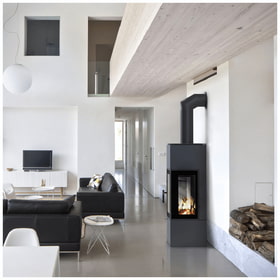 Wood burning steel stove THOR VIEW Ø 150 8 kW black thermotec lining