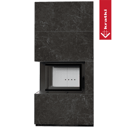 Caminetto modulare KRATKI FLOKI BOX sinistra 8 kW Ø 150 Sinterizzazione di quarzo NATURALI NERO GRECO