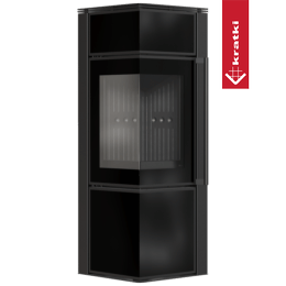 Vedfyrt stålovn GRATKI TORA/S 8 kW Ø 150 svart glasspanel sort thermotec selvlukkende dør
