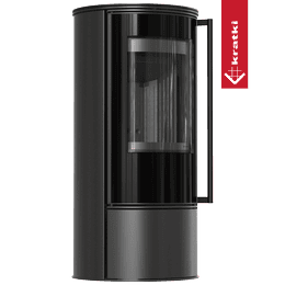 Braskamin Kratki SKADI Ø 150 5,5 kW med svart beklädnad och självstängande dörr