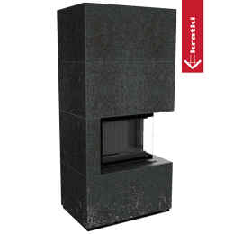 Modulær peis GRATKI FLOKI BOX høyre 8 kW Ø 160 quartz sinter OXIDE NERO black thermotec