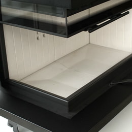 Kamineinsatz aus Stahl KRATKI MBZ rechts 13 kW Ø 200 mit Schiebetür gebogenes Glas
