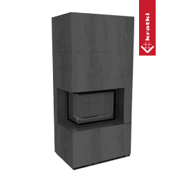 Caminetto modulare KRATKI FLOKI BOX sinistra 8 kW Ø 150 Sinterizzazione di quarzo NATURALI PIETRA DI SAVOIA ANTRANCITE BOCCIARDATA thermotec nero