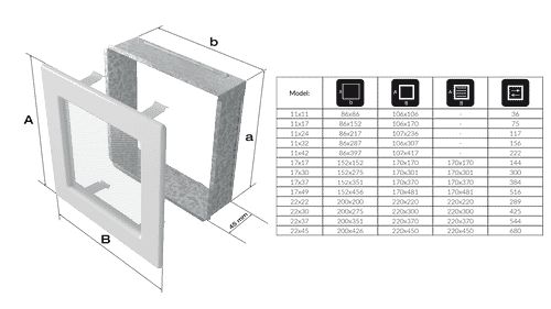 Grille de ventilation 22x22 cuivre avec une persienne