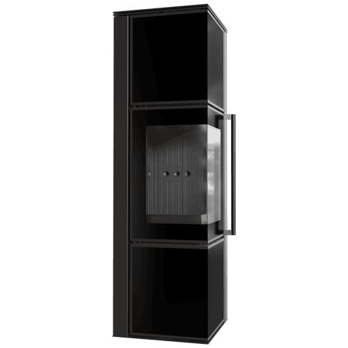 Estufa de leña de acero TORA/M 8 kW Ø 150 panel de vidrio negro thermotec negro puerta de cierre automático