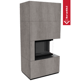 Murspis Kratki FLOKI BOX Ø 160 8 kW Höger kvartskomposit Pietra di Savoia Grigia med svart beklädnad