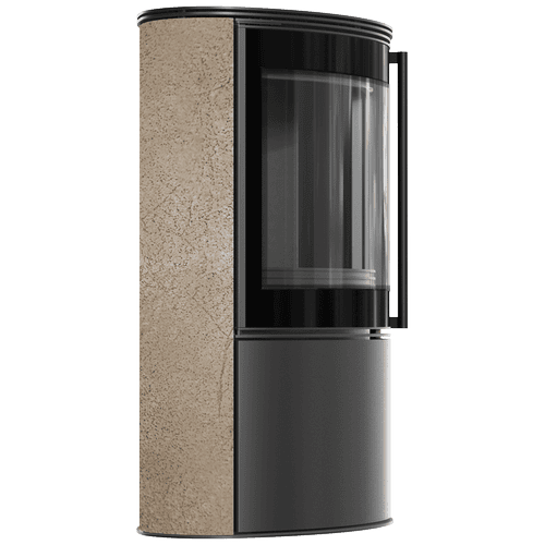 BJORN Ø 150 7 kW freistehender Stahlofen, dekorative GOLD SATIN-Speicherkeramik; Stahlabdeckung; schwarzes Thermotec