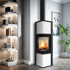Wood burning steel stove TORA/M 8 kW Ø 150 white glass panel