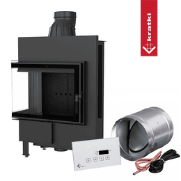 Kamineinsatz KRATKI LUCY SLIM links 8 kW Ø 160 schwarz Verkleidung MSK GLASS