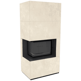 Modular fireplace FLOKI BOX left 8 kW Ø 160 quartz sinter OXIDE BIANCO black thermotec