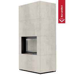 Modular fireplace KRATKI FLOKI BOX 8 kW Ø 160 quartz sinter NATURALI PIETRA DI SAVOIA PERLA BOCCIARDATA