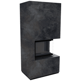 Modular fireplace FLOKI BOX right 8 kW Ø 160 quartz sinter OSSIDO NERO black thermotec