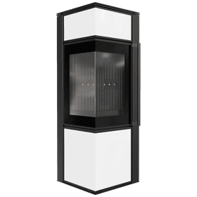 Wood burning steel stove TORA/S 8 kW Ø 150 white glass panel black thermotec self closing door