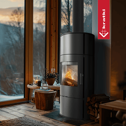 Piec stalowy koza ROLLO Ø 150 8 kW z krążkami akumulacyjnymi