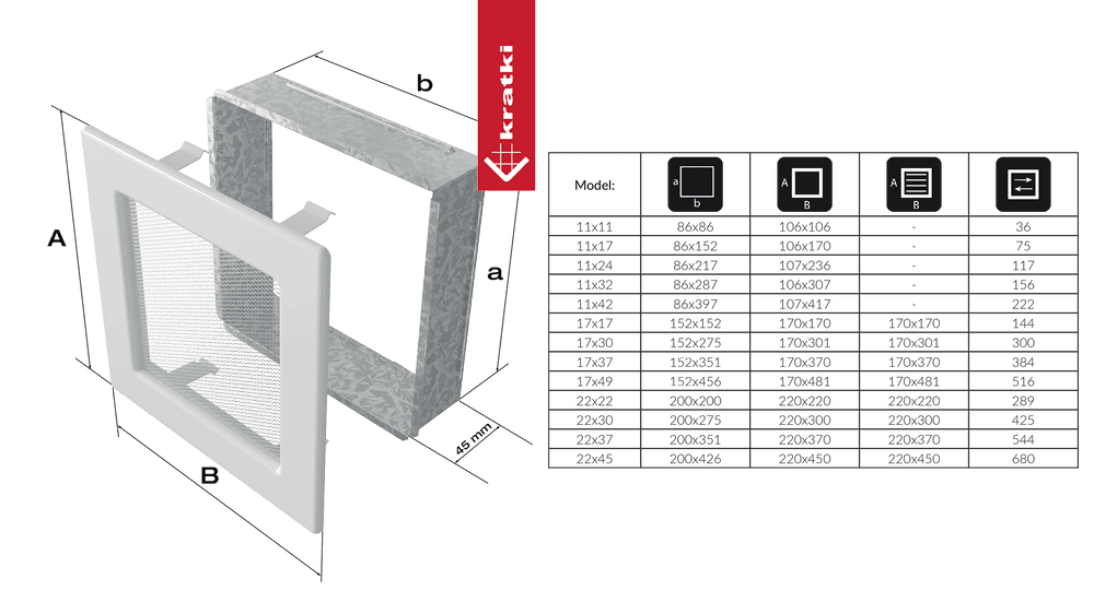 Krbová mřížka 22x37 BASIC černá s žaluzií