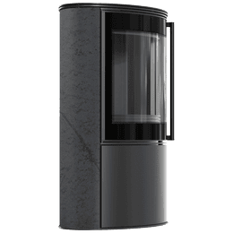 BJORN Ø 150 7kW freestanding steel stove, decorative GRAFITE SATIN storage ceramic, steel cover; black thermotec; with closing mechanism