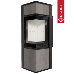 Poêle à bois en acier KRATKI TORA/S 8 kW Ø 150 quartz fritté NATURALI PIETRA DI SAVOIA GRIGIA BOCCIARDATA porte à fermeture automatique