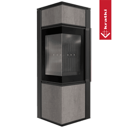 Poêle à bois en acier KRATKI TORA/S 8 kW Ø 150 quartz fritté NATURALI PIETRA DI SAVOIA GRIGIA BOCCIARDATA thermotec noir
