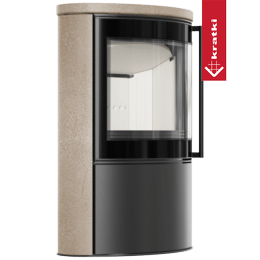 BJORN Ø 150 7kW freestanding steel stove, decorative GOLD SATIN storage ceramic, ceramic cover, with closing mechanism