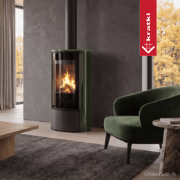 Sobă ERIK din oțel Ø 150 5,5 kW țiglă verde, capac țiglă neagră termotec