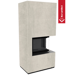 Murspis Kratki FLOKI BOX Ø 160 8 kW Höger kvartskomposit Pietra di Savoia Perla med svart beklädnad
