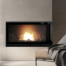 Steel fireplace NADIA right 14 kW Ø 200 Lift-up black thermotec