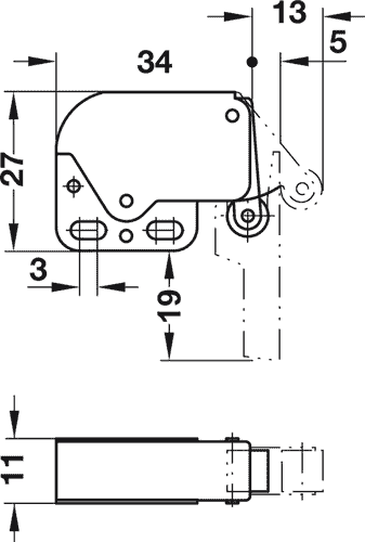 ZATRZASK DRZWI DOLNYCH (Zatrzask Mini Latch Hafele/Rolka z metalu)