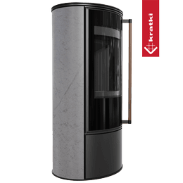 Kachel KRATKI ERIK Ø150 5 5kW GREY SATIN stalen top zwart handvat Jatoba