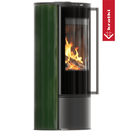 Sobă independentă ERIK 5,5 kW Ø 150 țiglă verde, capac din oțel, termotec negru