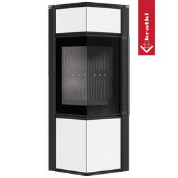 Kaminofen aus Stahl KRATKI TORA/S 8 kW Ø 150 Weißes Glaspaneel schwarz Verkleidung mit Türfeder