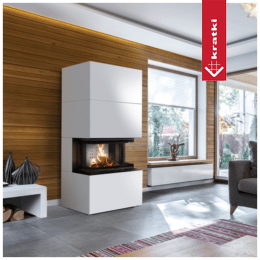 Modulární krb KRATKI NBC/EASY BOX 7 kW Ø 160 ocelový plášť bílý Se zavíracími dvířky