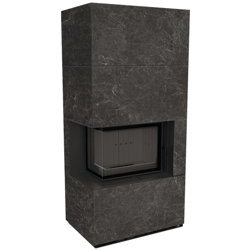 Modular fireplace FLOKI BOX left 8 kW Ø 160 quartz sinter NATURALI NERO GRECO black thermotec