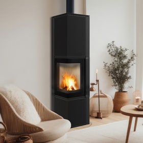 Wood burning steel stove TORA/L 8 kW Ø 150 quartz sinter Nero Assoluto